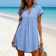 thumbnail image 2 of TRUNZI Beach Cover Ups for Women Short Sleeve V Neck Flowy Loose Fit Lightweight Bathsuit Swimwear Dresses Blue S, 2 of 7