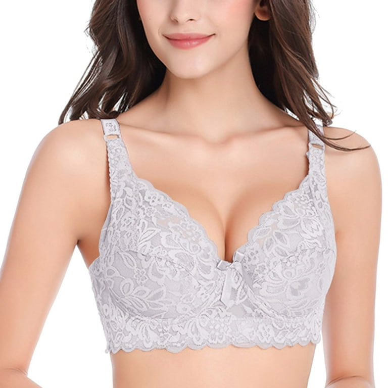 Eashery Sport Bras for Women Women's Front Closure Bras Plus Size Lace Full  Coverage Underwire Unlined Bra White 85C
