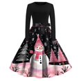 thumbnail image 2 of Christmas Dresses for Women Women's Christmas Printed Round Neck Big Hem Skirt Pleated Skirt Long Sleeved Dress with Snowman Print for Holiday Party,Watermelon Red,3XL, 2 of 5