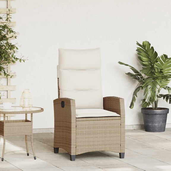 vidaXL Reclining Patio Chair with Side Table Beige Poly Rattan