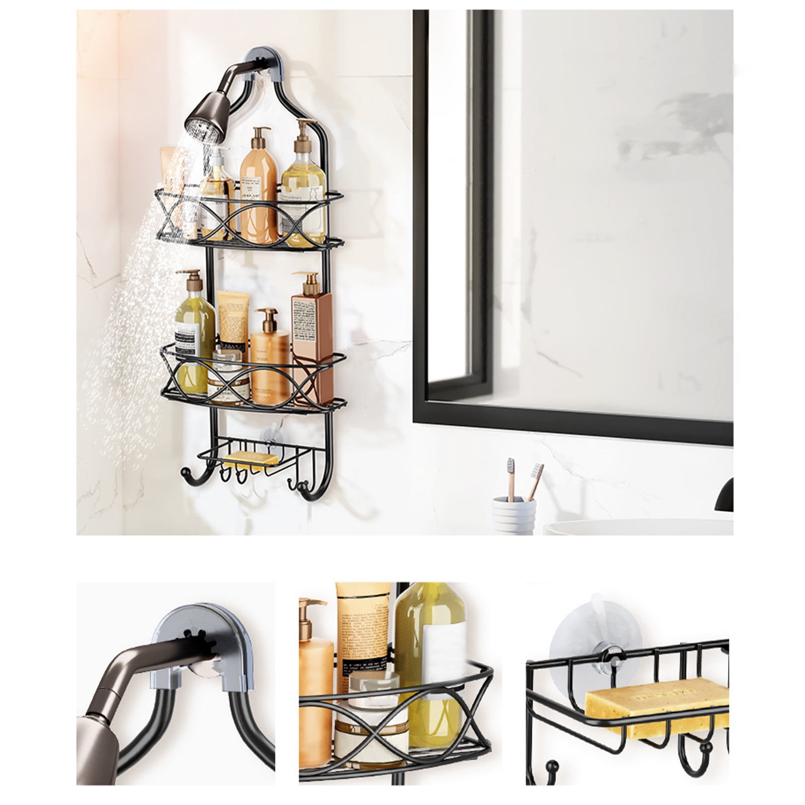 Fufafayo under $5 Shower Caddy Hanging Adjustable Shower Caddy, Rustproof Shower Organizer Extended Length Shower Caddy Over Shower Head with Hooks Soap Holder, Bathroom Organizer