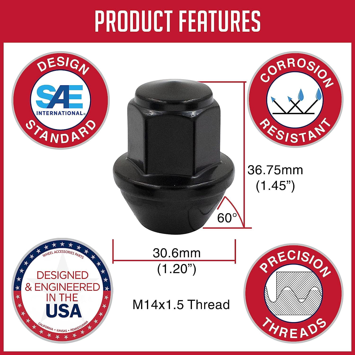 Wheel Accessories Parts 20 Pcs 14mm 1.50 14x1.50 Thread 611-204 ACPZ-1012-D ACPZ-1012-M | 1.66" Long OEM Style Lug Nuts Chrome 13/16" Hex Fits 2015+ Ford Mustang 2020+ Explorer 2015+ Edge | Maverick