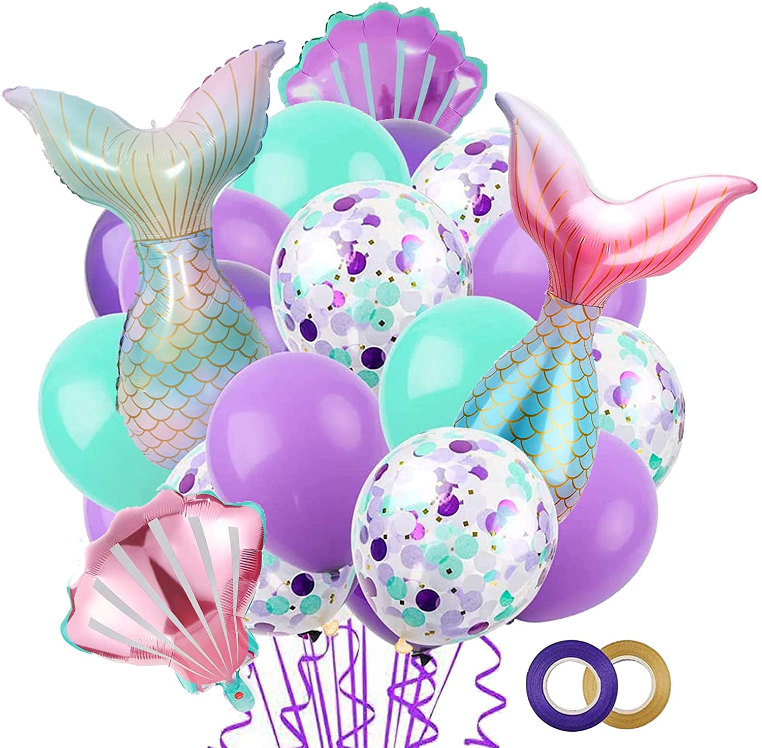 5 Pack Iridescent Sea Shell Foil Balloons - Air Fill For Mermaid & Underwater Party Decorations