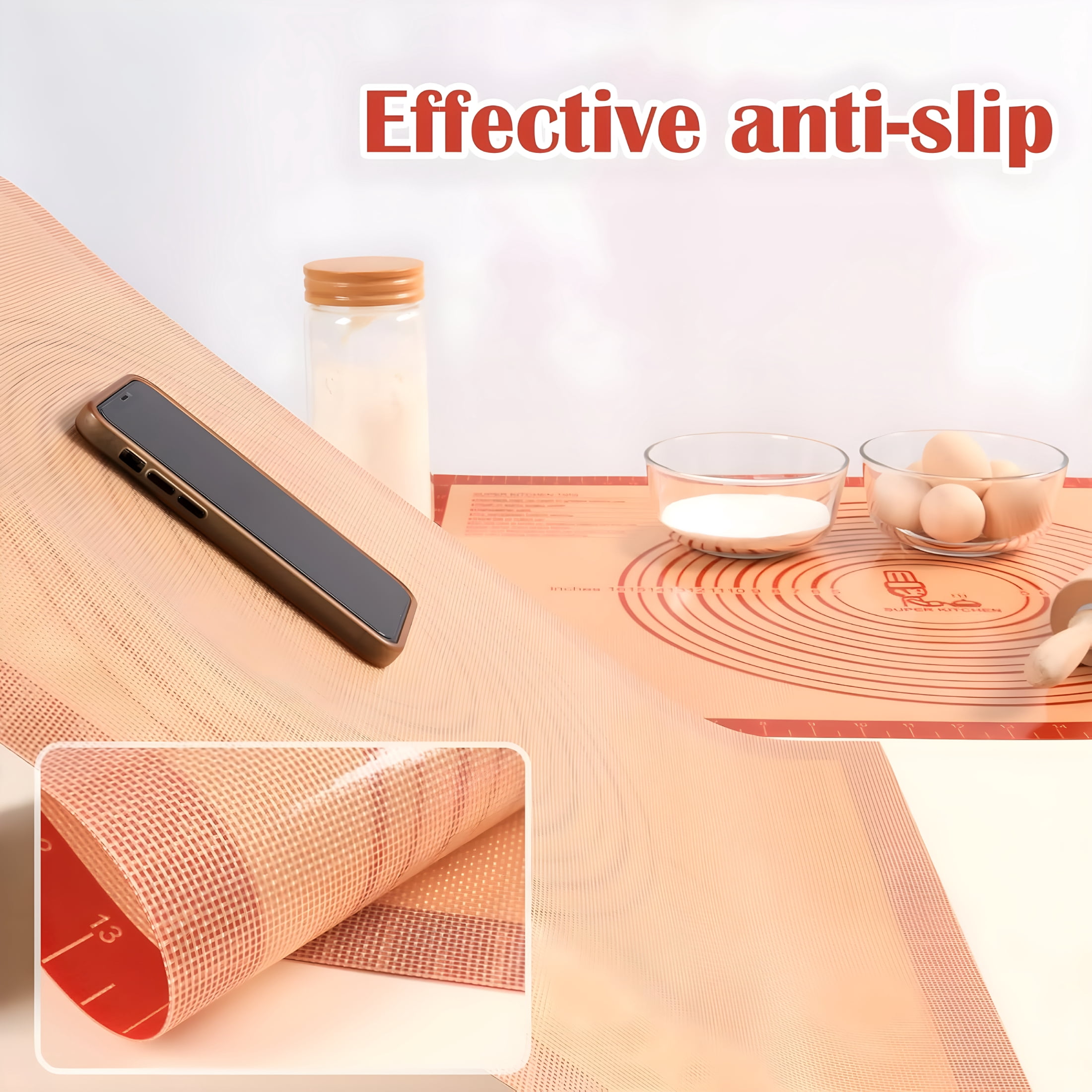 ACDANC Non Slip Silicone Pastry Mat Extra Large with Measurements 36''By 24'' for Baking Mat,Counter/Dough Rolling/Oven Liner/Fondant/Pie Crust（Red）