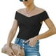 thumbnail image 1 of Top cruzado con hombros descubiertos para mujer, Top cómodo y ajustado de punto acanalado de Color puro, Top de verano para citas y compras, 1 of 6