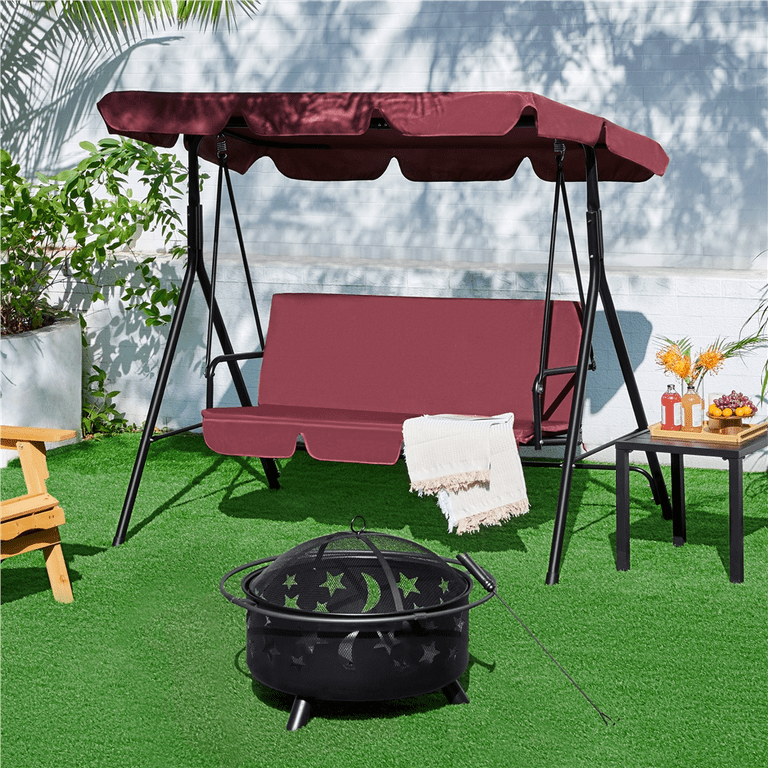 Alden Design 3 Seat Outdoor Patio Swing Chair with Adjustable Canopy for Garden Burgundy Walmart