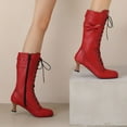 thumbnail image 2 of Mepaouo Women's Knee High Victorian Boots Round Toe Wide Calf Lace Up Witch Knight Boots(Red,6), 2 of 7