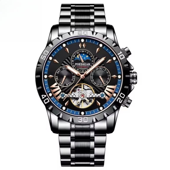 Men's Watch Automatic Mechanical Watch Stainless Steel Watch Skeleton Style Watch Waterproof Analog Wristwatch with Luminous Hands Date Display Tourbillon Style Business Luxury Watch Gift for Men