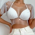 thumbnail image 5 of Rhinestone Mesh Body Chains for Women Sexy See Through Fishnet Hollow Tassels Crop Top Swimwear Bikini Party Clubwear, 5 of 7
