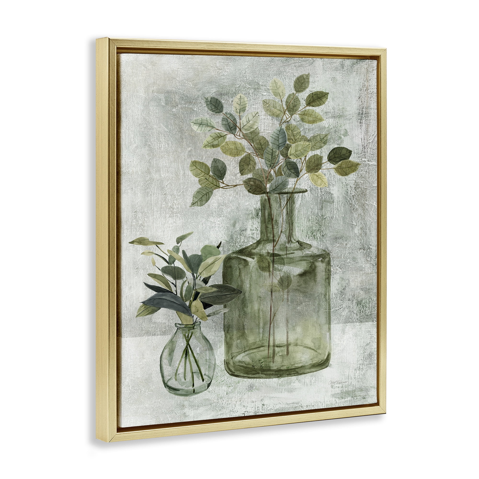 Stupell Industries Herbal Plants with Green Leaves Botanical & Floral Painting Gold Floater Framed Canvas Art Print Wall Art, 25 x 31