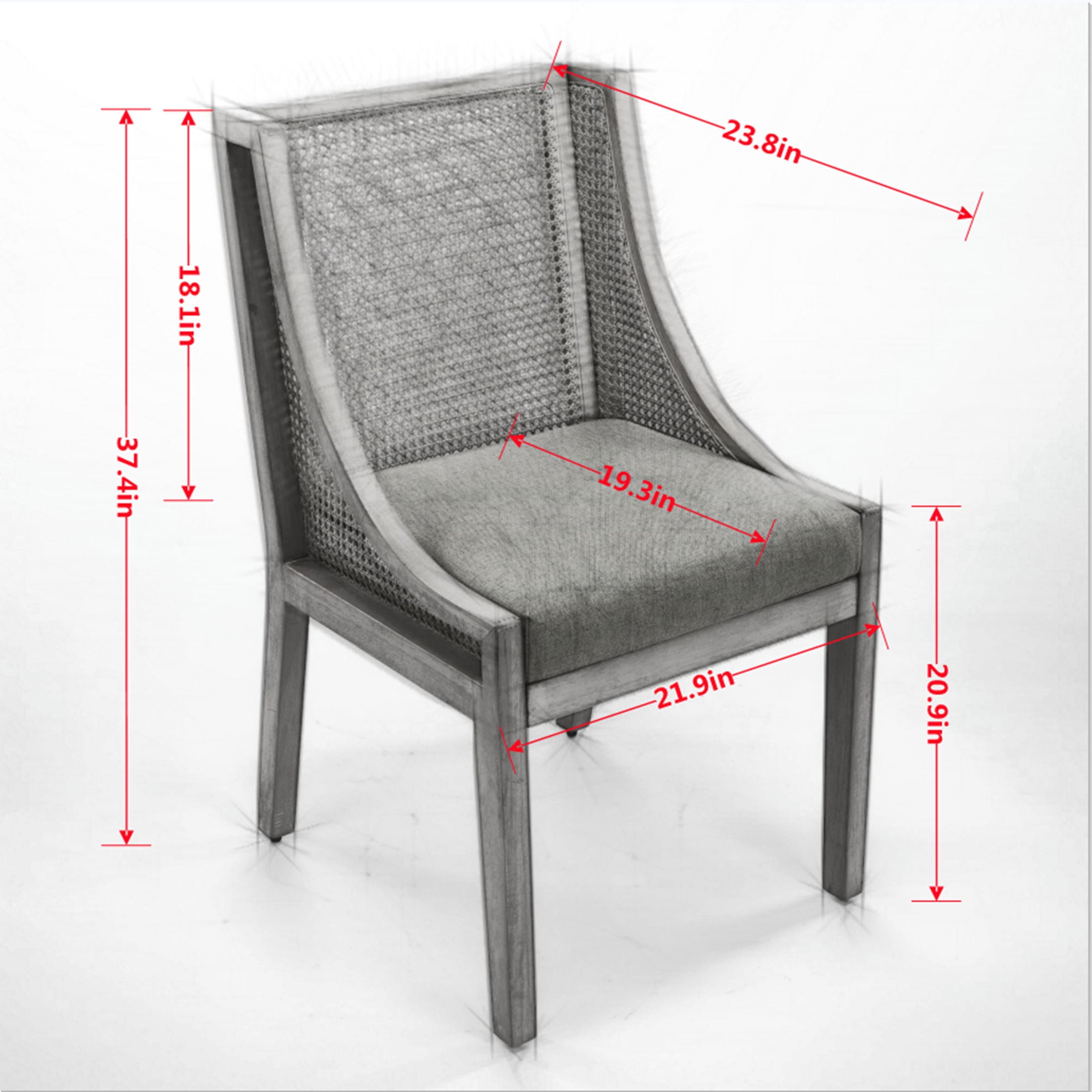 Noble House Dining Chair with Rattan Back, Linen Seat, Solid Wood Frame, Olive Green