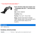 thumbnail image 2 of Front Left Driver Side Inner Fender Liner - Compatible with 2017 - 2018 Kia Forte Sedan, 2 of 2