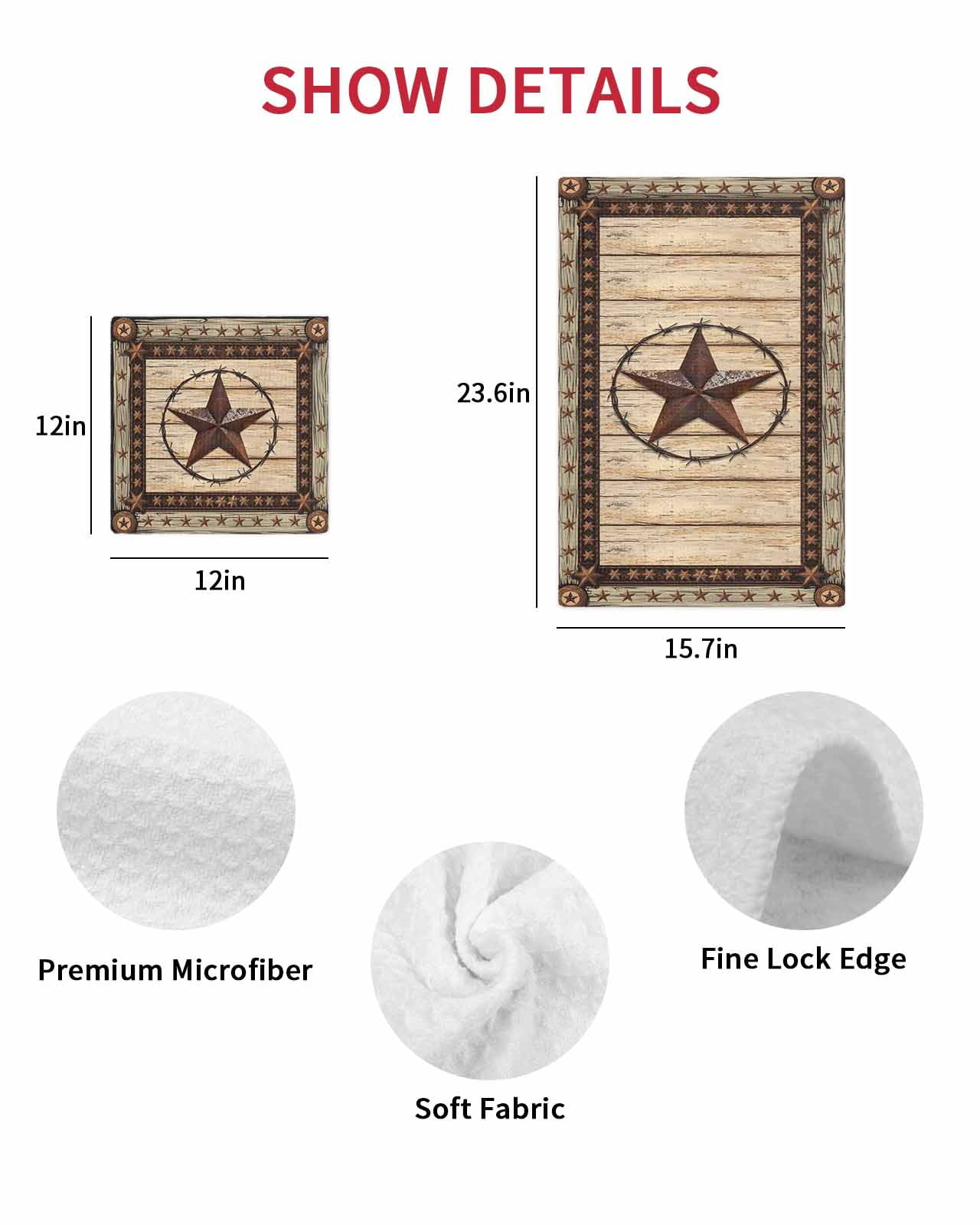 Texas Star Brown Kitchen Dish Towels for Drying Dishes Set of 4, Country Star Rustic Vintage Wooden Waffle Weave Microfiber Hand Tea Bathroom Towels Quick Dry & Absorbent Towel 15.7x23.6