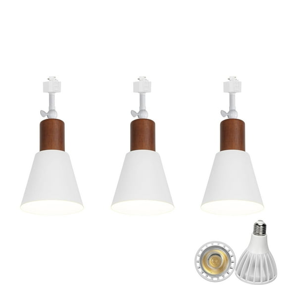 KAYYELAMP 3-Pack H System Adjustable Titl Angle Track Lighting Full Spectrum 6000K 25W Bulb Walnut Base White Metal Shade Vintage Design for Farmhouse Kitchen Plant Rooms