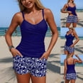 thumbnail image 3 of Perfectbot Women's Two-Piece Tankini Set, Ruched Slim Tank with Drawstring Shorts, Sporty Swimwear, 3 of 8
