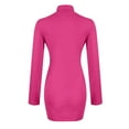 thumbnail image 5 of Bodycon Dresses for Women Long Sleeve Dress Casual Crew Neck Slim Fitted Fleece Midi Dresses Hot Pink, 5 of 8