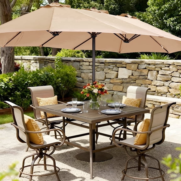 Amadwell 13FT Large Patio Umbrella, Double Sided Outdoor Rectangular Umbrellas with Fade Resistant Canopy, Beige
