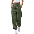 thumbnail image 2 of Wuxian Women'S Casual Sweatpants Loose Wide Leg Solid Color Drawstring Elastic Waist Comfortable Summer Baggy Trousers Breathable Soft Stretchy Palazzo Track Pants Joggers,Green,L, 2 of 8