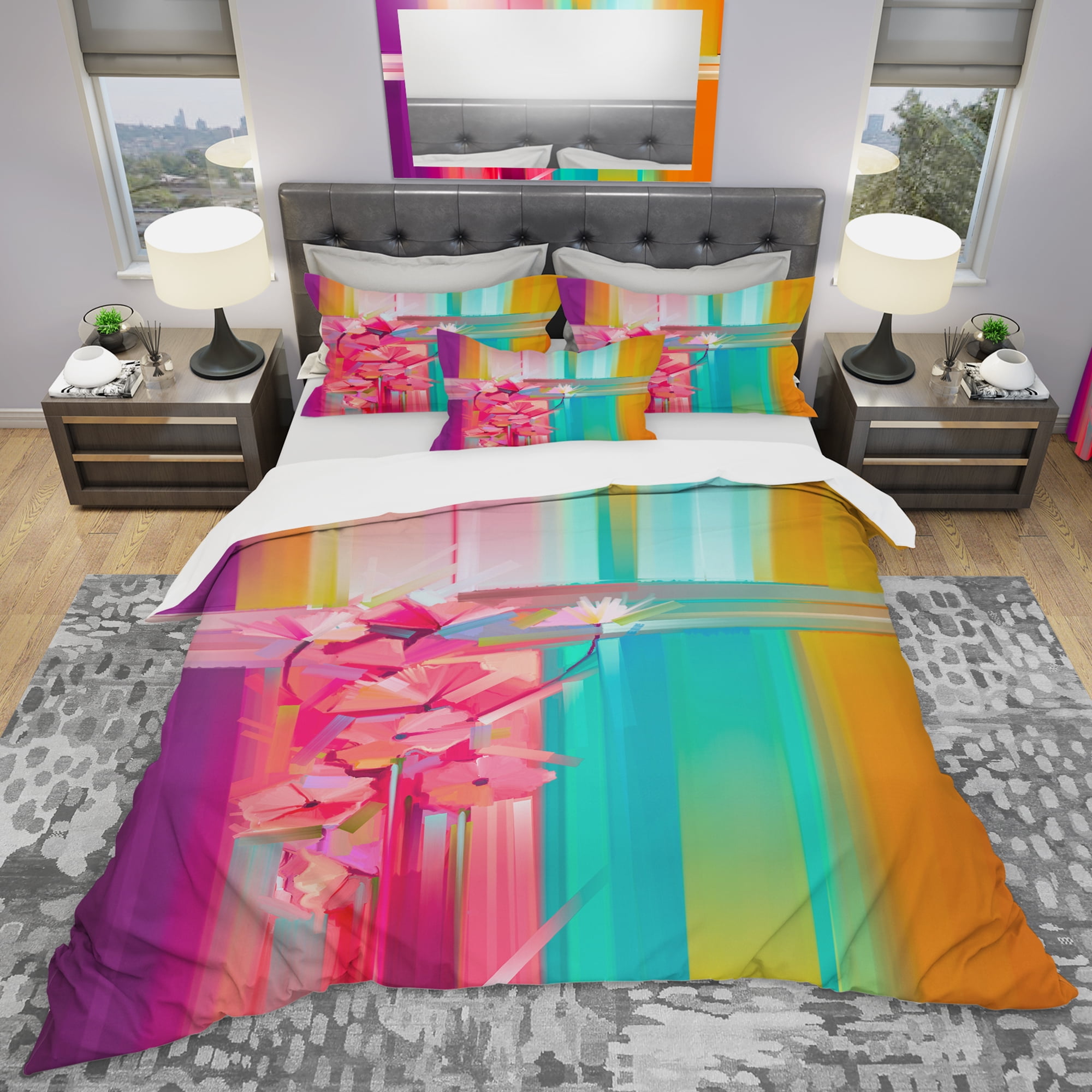 Designart 'Abstract Red Gerbera Spring Flower' Modern & Contemporary Duvet Cover Set