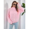 thumbnail image 4 of Women'S Turtle Neck Long Sleeve Knitted Cardigan Autumn and Winter Loose Knitted Cardigan with Zipper Pink S, 4 of 8
