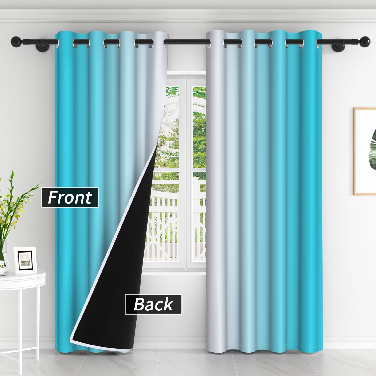 LFEEY Turquoise Teal Curtains, Blackout Light Room Darkening Curtains, Ombre Gray, 52" W x 63" L, 2 Panels