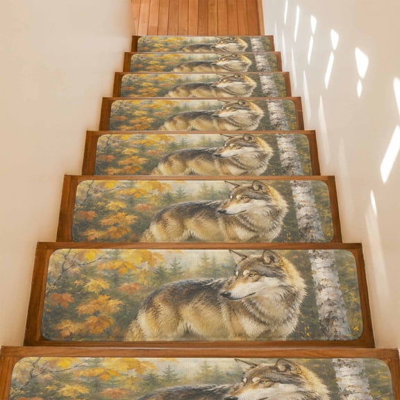 Fall Wolf Non-Slip Stair Treads for Wooden Steps, 10 Pack 8x30 Inches Carpet Stair Mats with Adhesive Backing, Noise-Reducing Step Covers for Indoor Stairs, Easy to Install & Residue-Free