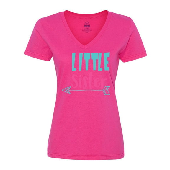 Inktastic Little Sister, Younger Sister, Arrow - Blue Pink Women's V-Neck T-Shirt