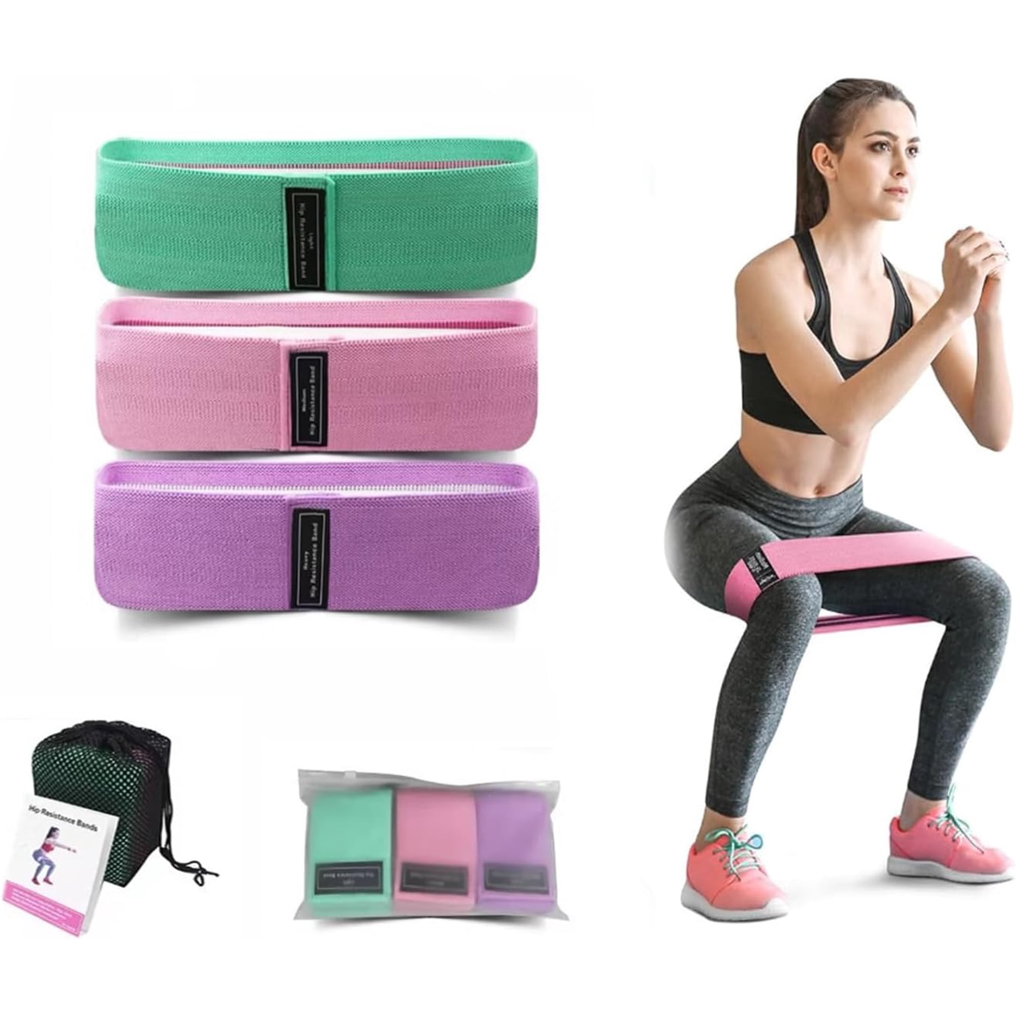 3 Level 18–70 LBS Fabric Resistance Bands, Workout Exercise Bands for Women | Thick Non-Slip Cloth Booty Bands for Legs Glutes Hips, Yoga Pilates Home Gym Training Physical Therapy Rehab