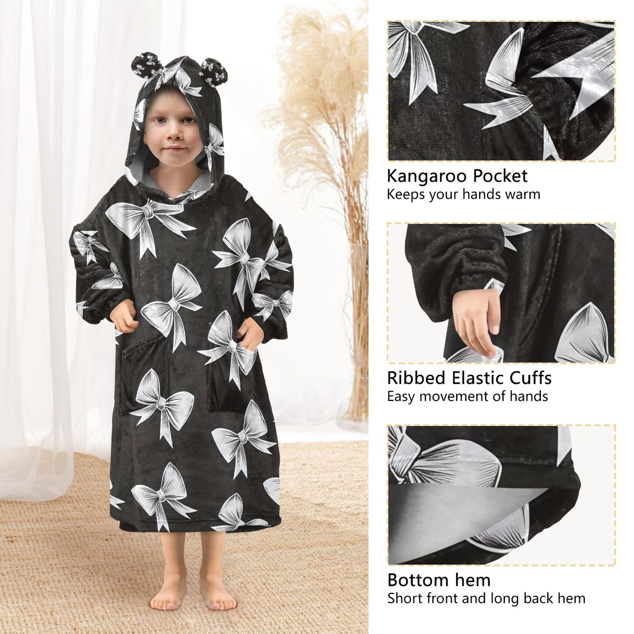joogoo Blanket Hoodie for Bow Oversize Sweatshirt 3-14 YR L