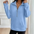 thumbnail image 2 of Fiaer,Half Zip Plus Size Sweatshirts for Women,Womens Loose Fit Casual Trendy Long Sleeve Lapel Collared V Neck Pullovers with Pocket Light Blue S, 2 of 4