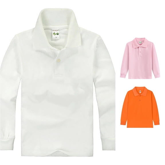 YMNXA Kids Boys Girls Polo Shirt Long Sleeve Lapel Solid Color Button Summer Fashion Breathable Tops T Shirt For Casual Daily Wear,Beige,3-4 Years