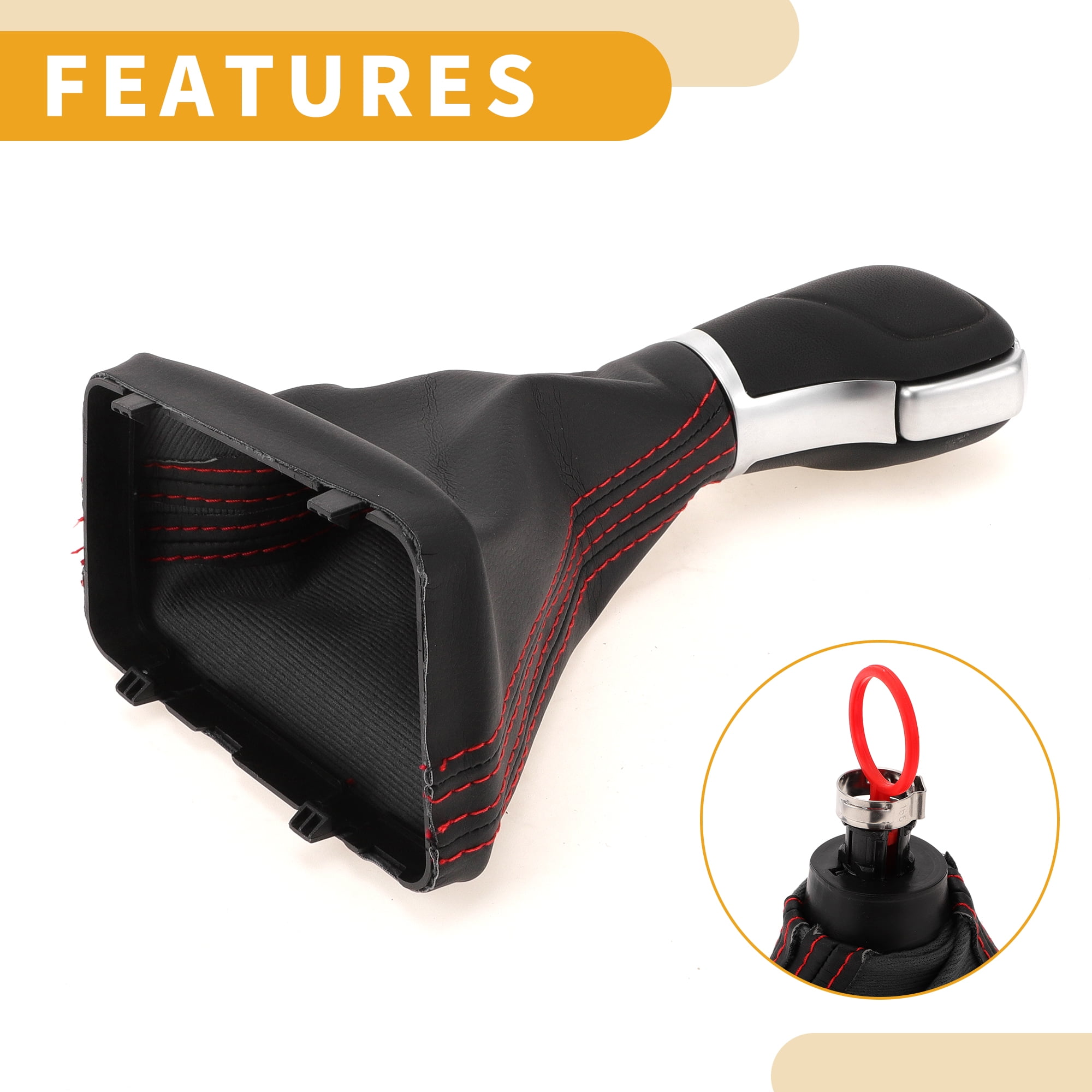 Unique Bargains Automatic Gear Shift Knob with Cover - Car Shift Lever Knob with Cover - for Volkswagen Tiguan 2012-2015 Plastic Faux Leather Black Red - 1 Pc