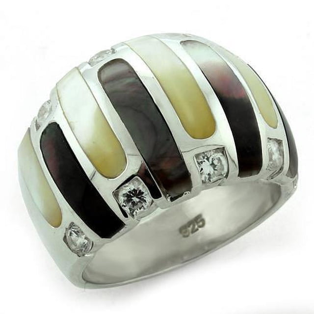 High-Polished 925 Sterling Silver Ring with Precious Stone Conch in Multi Color for Women Multi Color Stone Color Style LOAS1167 Size 7