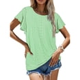 thumbnail image 3 of Camiseta informal holgada con cuello redondo y puntos de manga con volantes para mujer, Top de verano para uso diario, 3 of 6