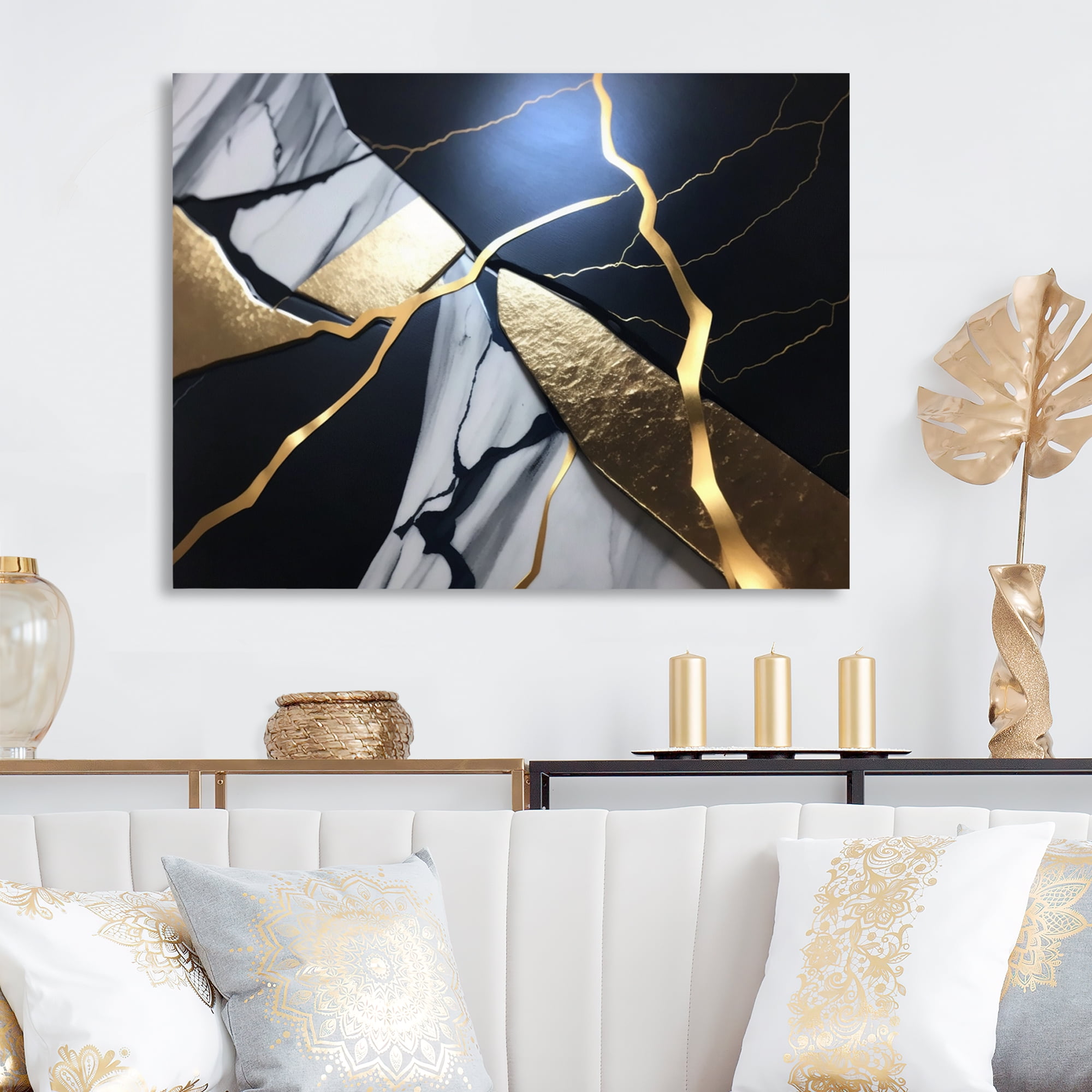 Designart Abstract Geode Gold Marble I Canvas Wall Art
