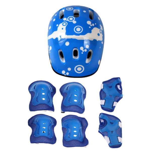 Minnieouse 7 Uds. Conjunto de equipo de protección para niños, casco de ciclismo, rodilleras, codos, muñequeras, azul Calzado azul