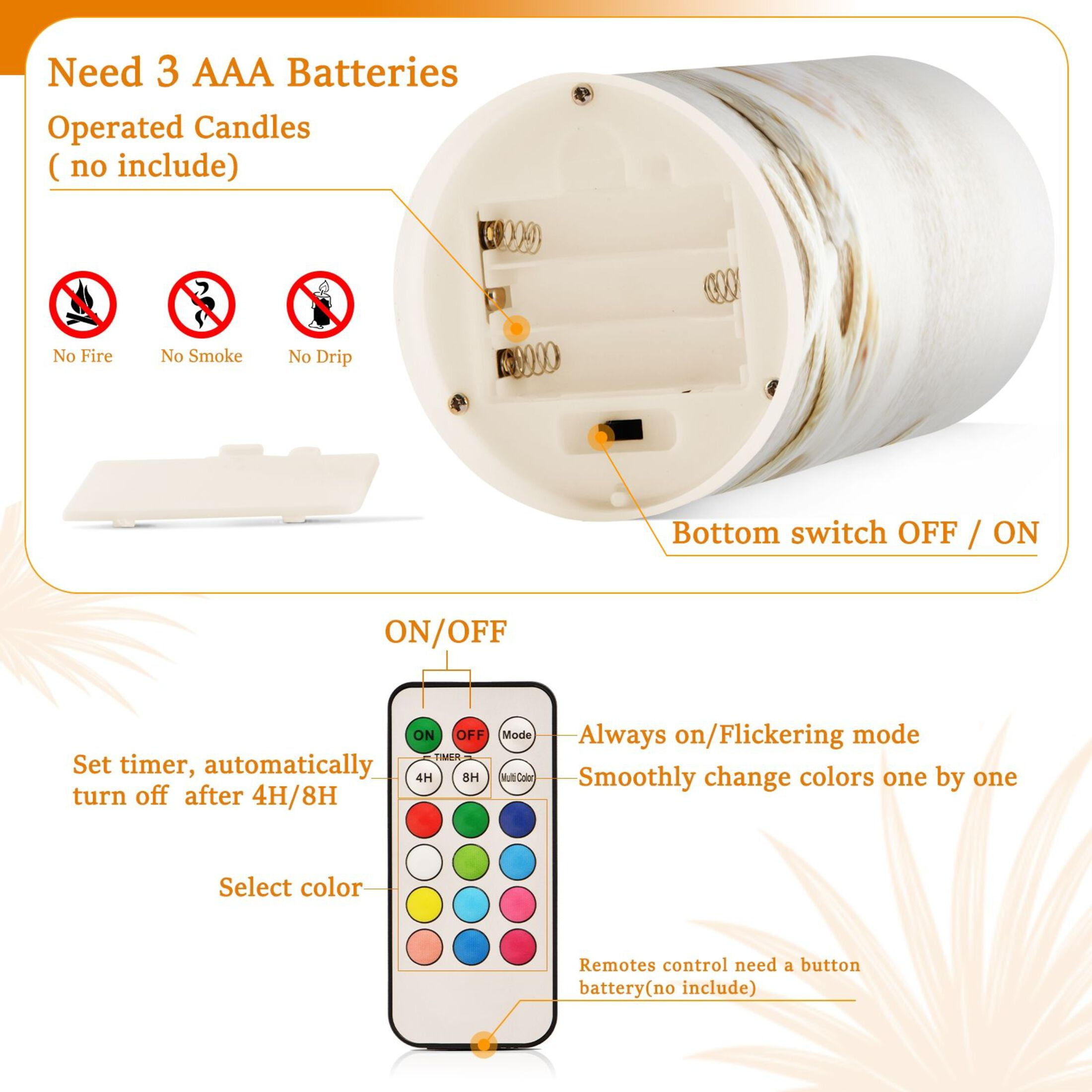 Flameless Candles Lights, Pack of two LED Lights, Dimmable LED Pillar Candles Battery Operated, Flames Remote Control Seashells and Starfish White