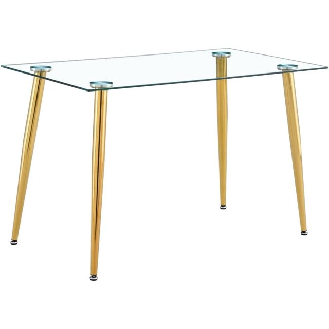47.24in Rectangle Glass Dining Table, Home Dining Table Large Size Dining Room Table with Tempered Glass Tabletop and Plating Metal Legs, Modern Style Table for Home, Kitchen, Dining Room (GoldenA)