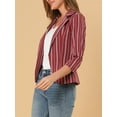 thumbnail image 6 of INSPIRE CHIC Women's Striped Blazer  3/4 Sleeves Casual Open Front Notched Lapel Blazer XS Red, 6 of 9