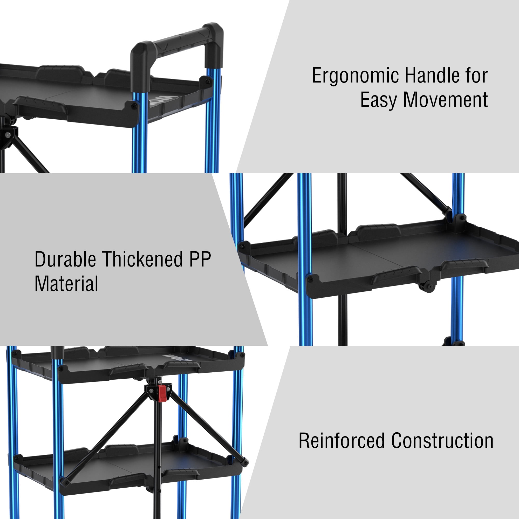WORKPRO 3-Tier Folding Collapsible Service Cart with Wheels, 210 Lbs Loading Capacity, Foldable Rolling Utility Cart for Garage, Warehouse, Home, Restaurant, Office