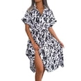 thumbnail image 2 of Women'S Summer Short Sleeve Work Dresses Tie Waist Button Down Print Midi A-Line Shirt Dress White S, 2 of 10