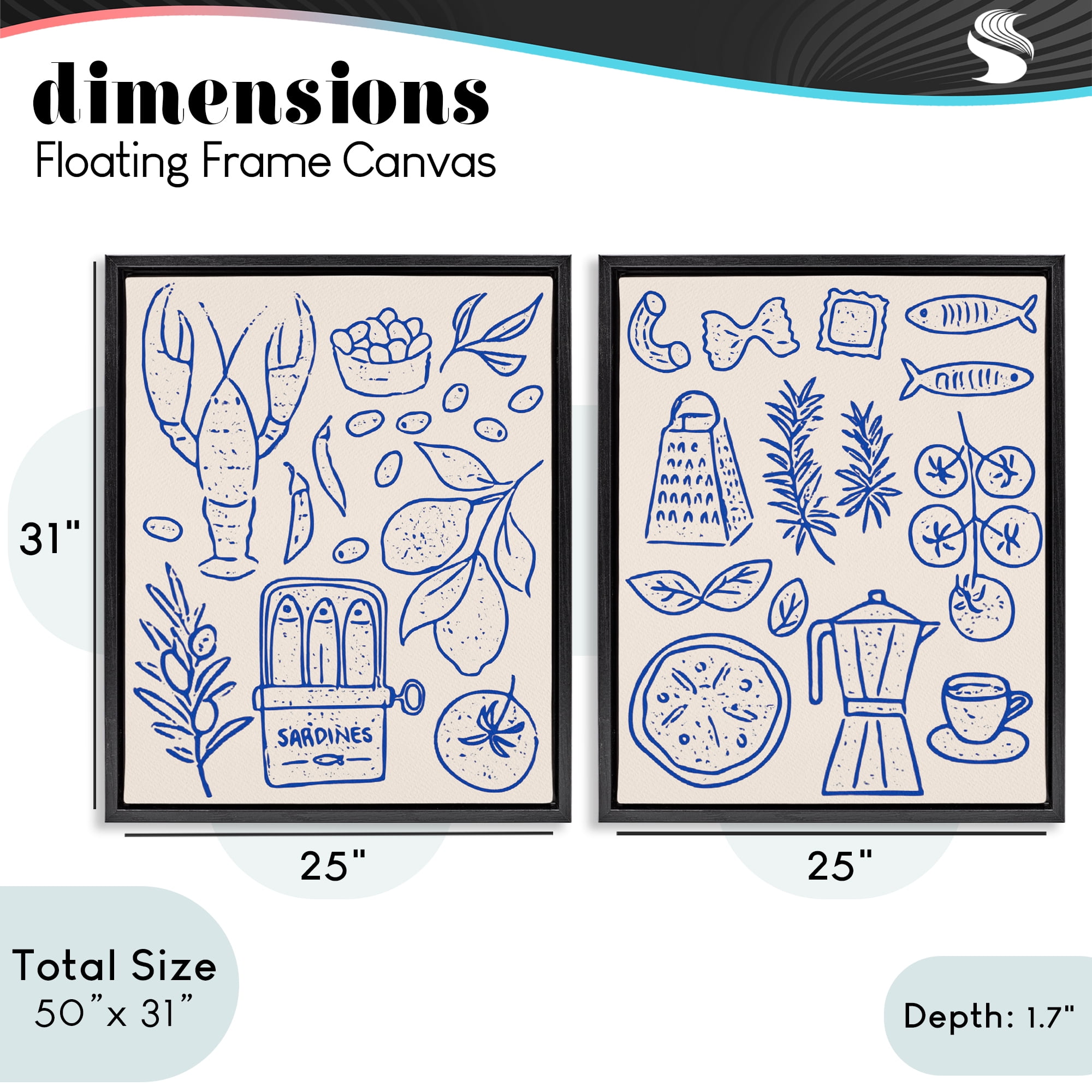 Stupell Industries Mediterranean Kitchen Simplicity 2 Piece Black Framed Floater Canvas Set, design by Camila Juncos