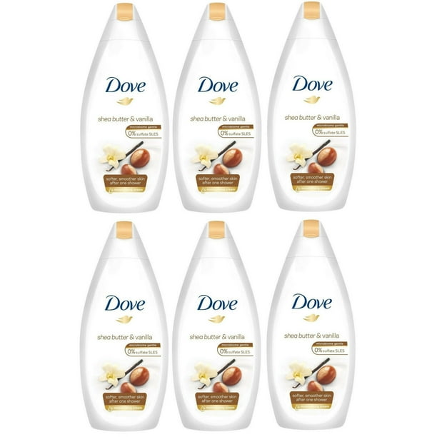 Dove Shea Butter & Vanilla Body Wash, 16.9 Ounce / 500 Ml (Pack of 6