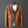 thumbnail image 1 of Chaqueta de cuero PU para hombre, chaqueta ajustada con cuello de traje para motocicleta, estilo coreano a la moda, suaviza tu silueta, novedad de 2023, 1 of 5