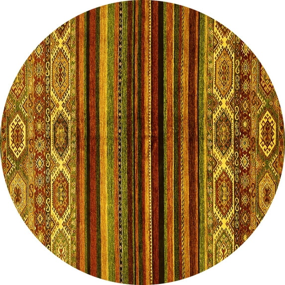 Ahgly Company Indoor Round Abstract Yellow Modern Area Rugs, 8' Round