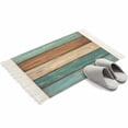 thumbnail image 4 of Farmhouse Teal Brown Bathroom Rug 2'x3', Vintage Retro Wooden Low Profile Front Entryway Rug with Tassels, Woven Cotton Washable Kitchen Mat Carpet for Foyer Bedroom Back Door Decor, 4 of 9