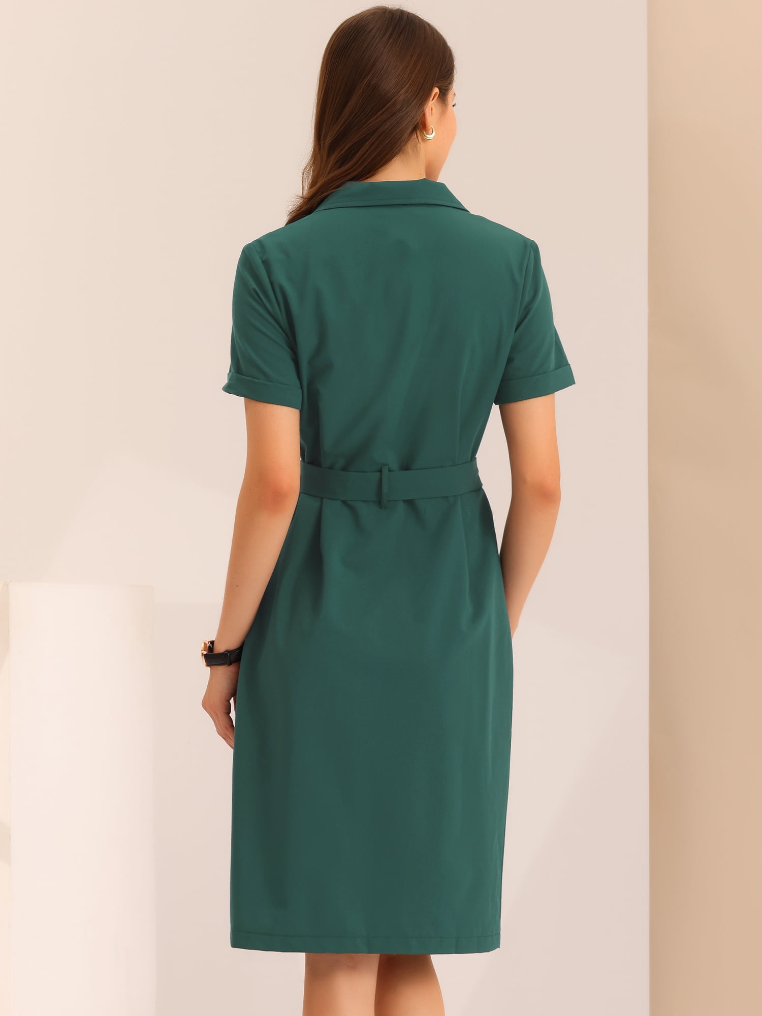 DARING DIVA Women's Short Sleeve Notched Lapel Double Breasted Blazer Dresses S Dark Green