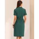 thumbnail image 4 of Vestido de mujer de verano 2023 de manga corta con solapa con muescas y cuello en V con doble botonadura y cinturón para trabajo y oficina Verde Oscuro XS, 4 of 6