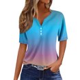 thumbnail image 1 of Camiseta con botones decorativos de manga corta con cuello en V degradado vintage informal a la moda para mujer Top azul/S, 1 of 5