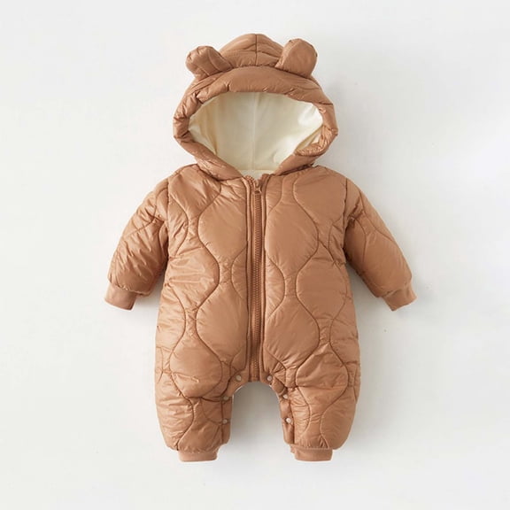 Baby Winter Quilted Snowsuit Jumpsuit Hooded Cartoon Ear Waterproof Windproof Outfit for (Ages 0-24 Months, 5 Colors) Warm One-Piece